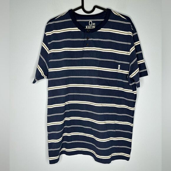 KATIN Henley short sleeve super soft striped shirt Mens size medium - Picture 3 of 7